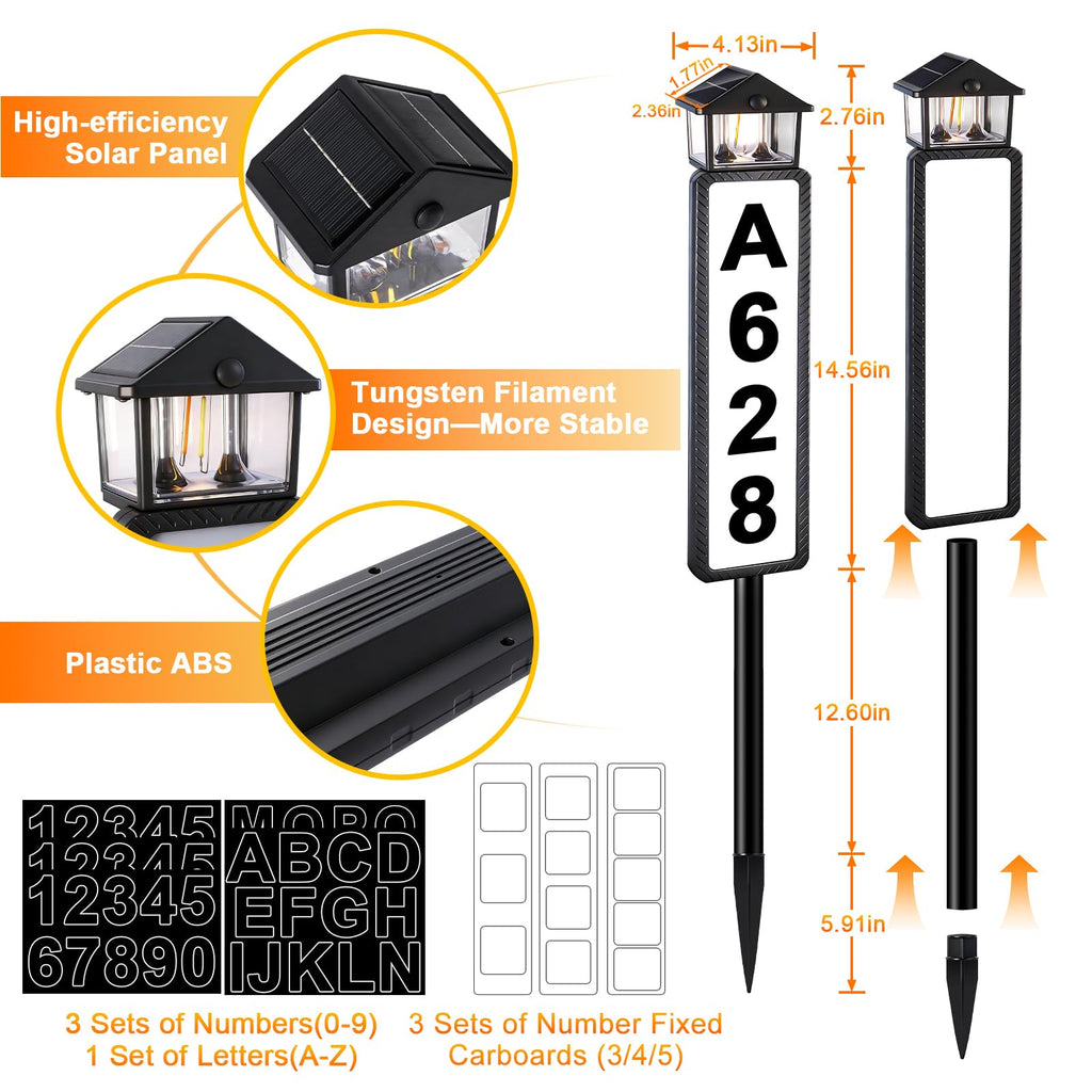 Solar Address Sign, House Numbers for Outside with Dual Solar Panels