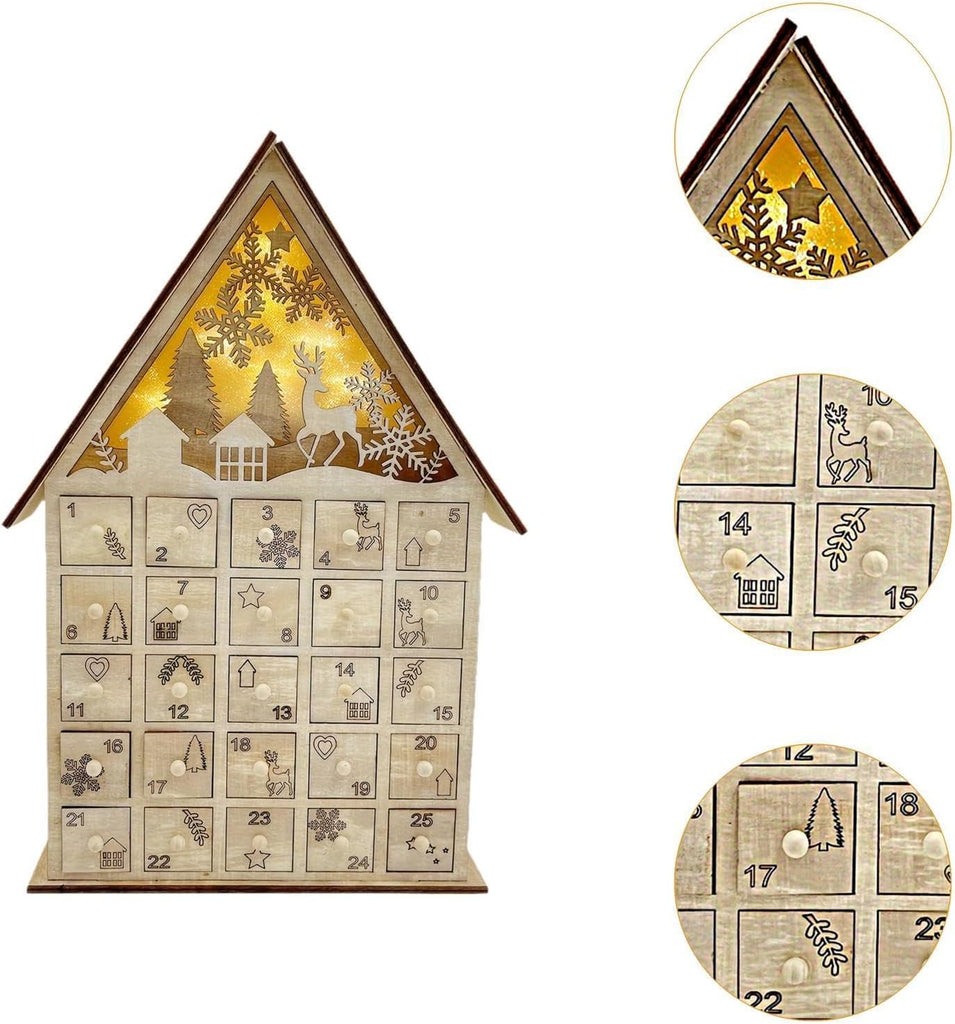 2024 Wooden Advent Calendar with 25 Drawers and Lights for Holiday Celebrations