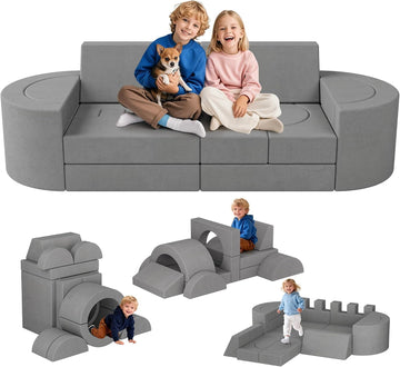 68 Inch Extra Large Modular Kids Play Couch, Toddler Foam Couch, 16Pcs Fort Pillows for Kids, Playroom Decor for Boys