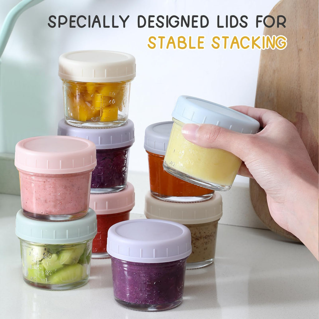 12Pack Glass Baby Food Storage Containers - 4 oz Baby Food Storage Jars With Lids, Baby Food Maker, Microwave
