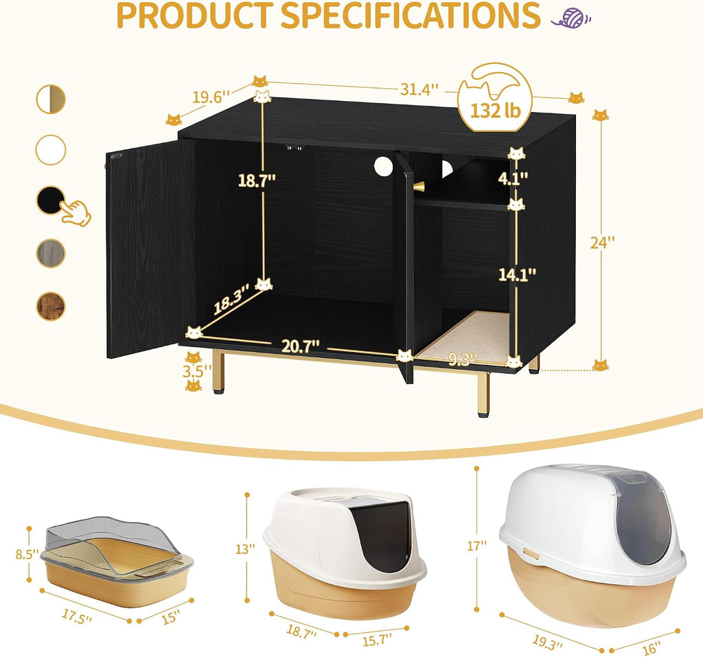 Cat Litter Box Enclosure, Hidden Litter Box Furniture with Storage