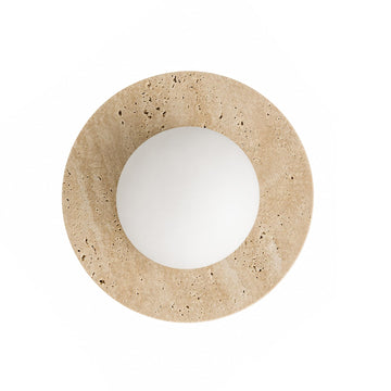 7.9-Inch Travertine Wall Sconce, Wabi Sabi Glass Globe Wall Light