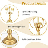 Set of 2 Gold Candelabra Centerpieces - 5 Arm 10" Iron Candle Holders for Taper Candles, Vintage Metal Candlestick