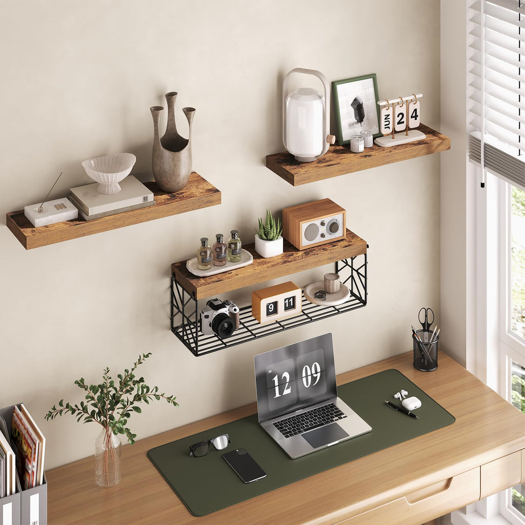Floating Shelves for Wall, 23.6" Wall Mounted Shelves Set of 3, 1.5" Thick Hanging Shelf Storage, Farmhouse Decor