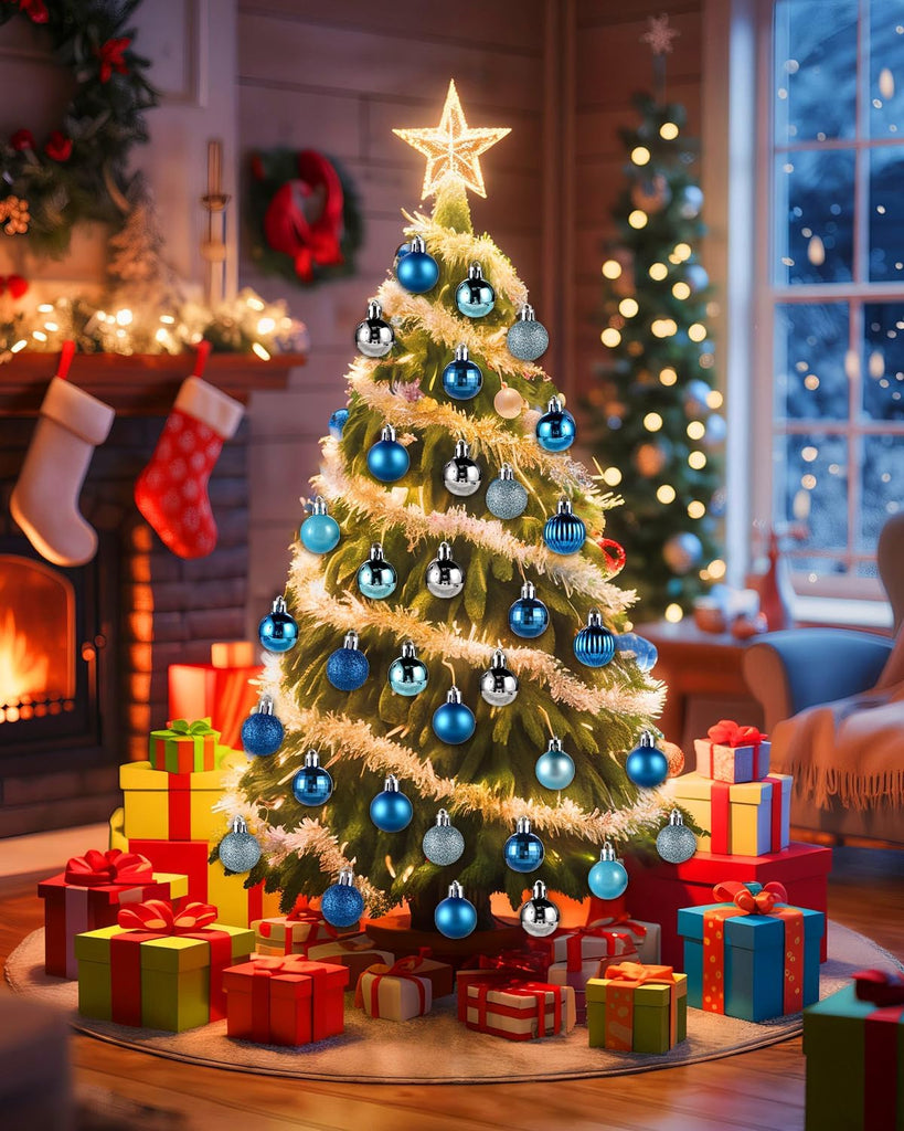 Mini Christmas Ornaments for Mini Tree - 3cm/1.18" Shatterproof Small Hanging Balls for Christmas in Blue - Set of 49