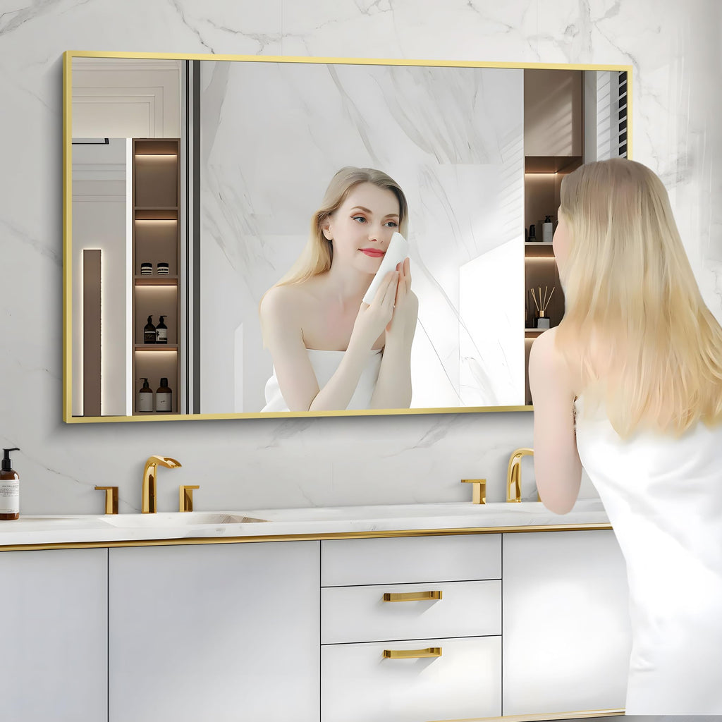 36x55inch Bathroom Mirror, Gold Rectangle Mirror with Thin Metal Frame, Large Rectangular Wall Mirror, Hair Salon