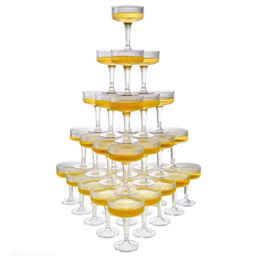 5-Tier Champagne Glasses - 35PCS 7oz Clear Plastic Champagne Flute