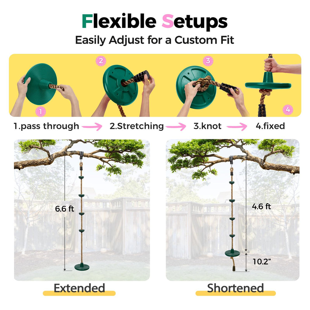 Tree Swing for Kids, Adjustable Rope Swing Disc Swing for Outside with Platform Carabiners and Strap Outdoor
