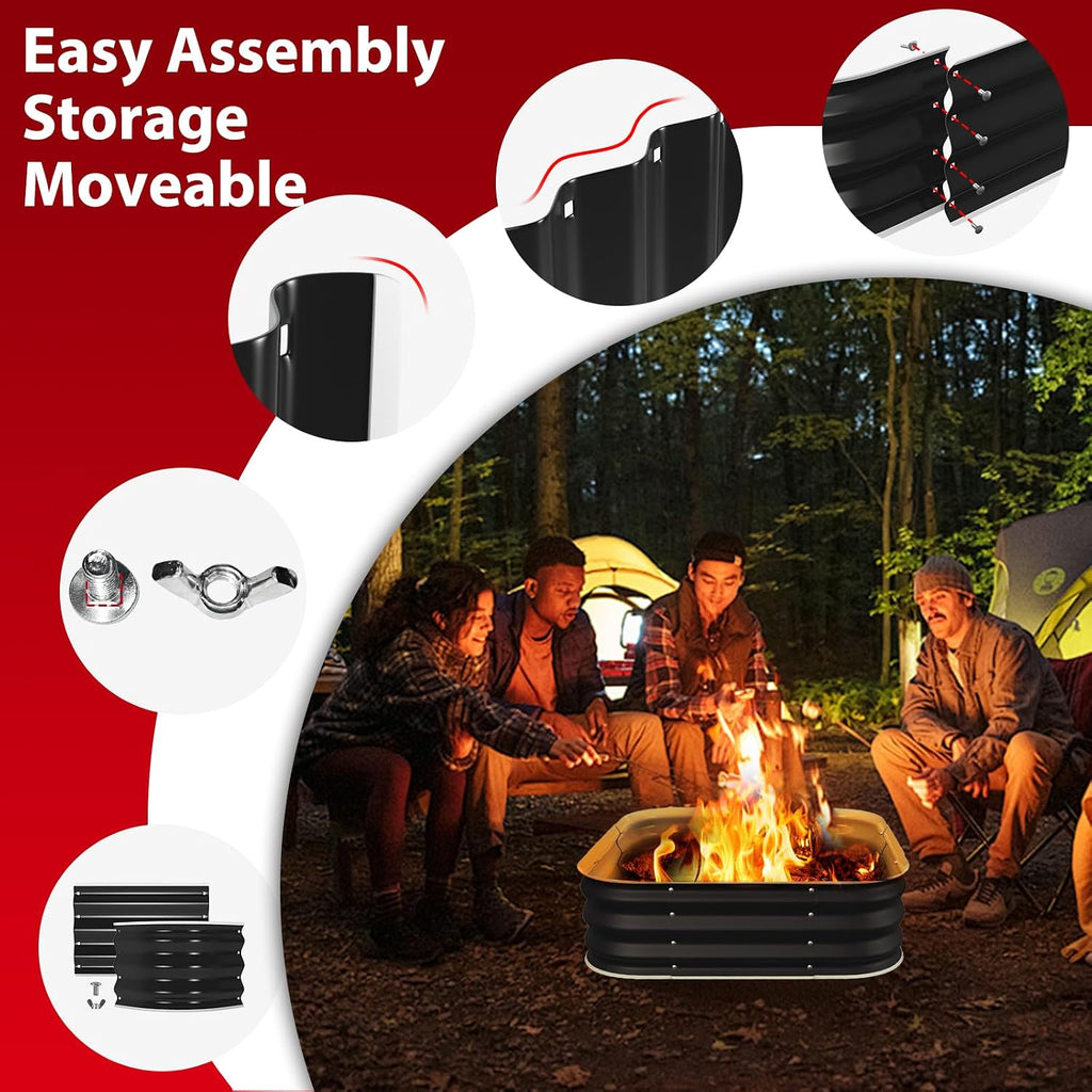 Fire Pit 36 Inch, Height 11.5 Inch, Square Galvanized Steel Fire Pit for Outside, Heavy Duty Steel Fire Pits In-Ground