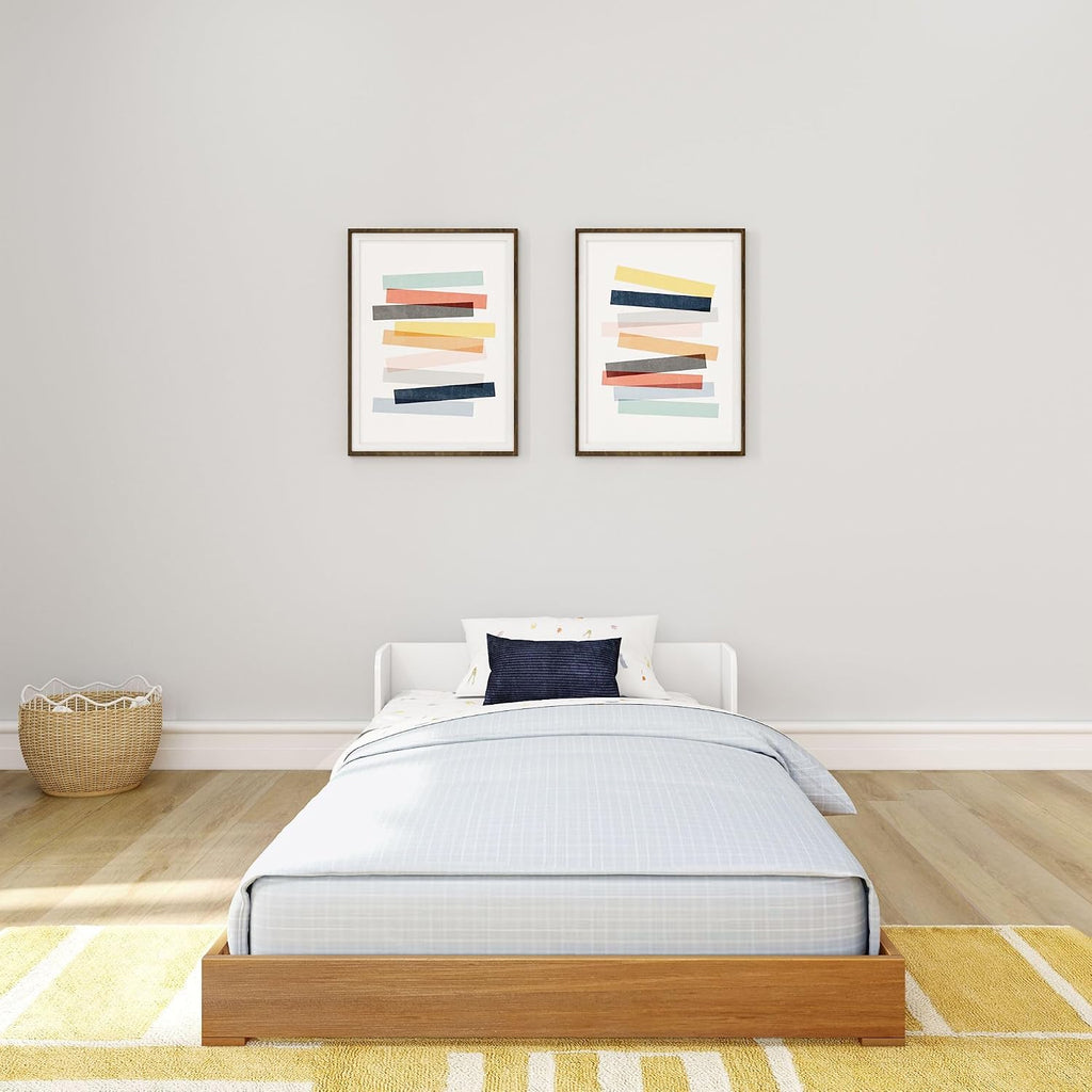 Mid-Century Modern Floor Bed, White/Pecan