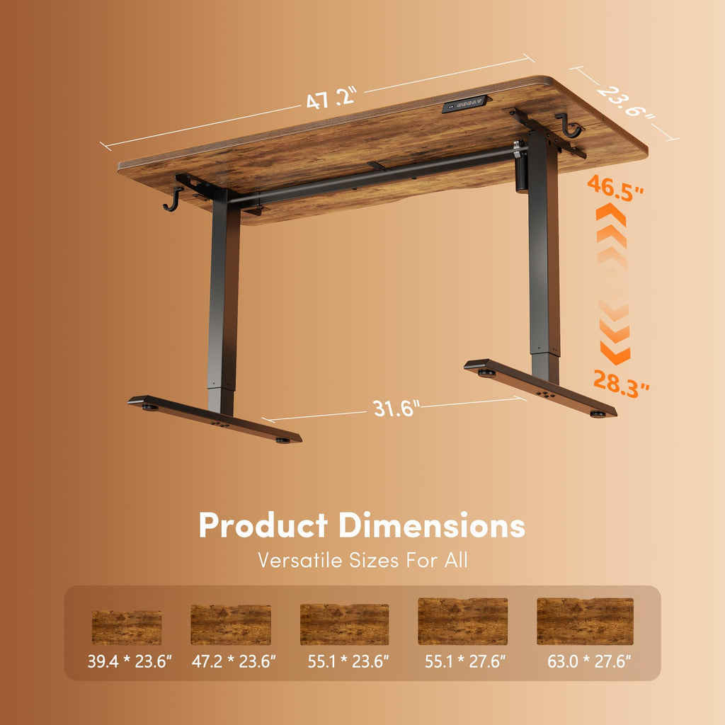 Standing Desk 48 × 24 Inch Electric Height Adjustable, Rustic Brown