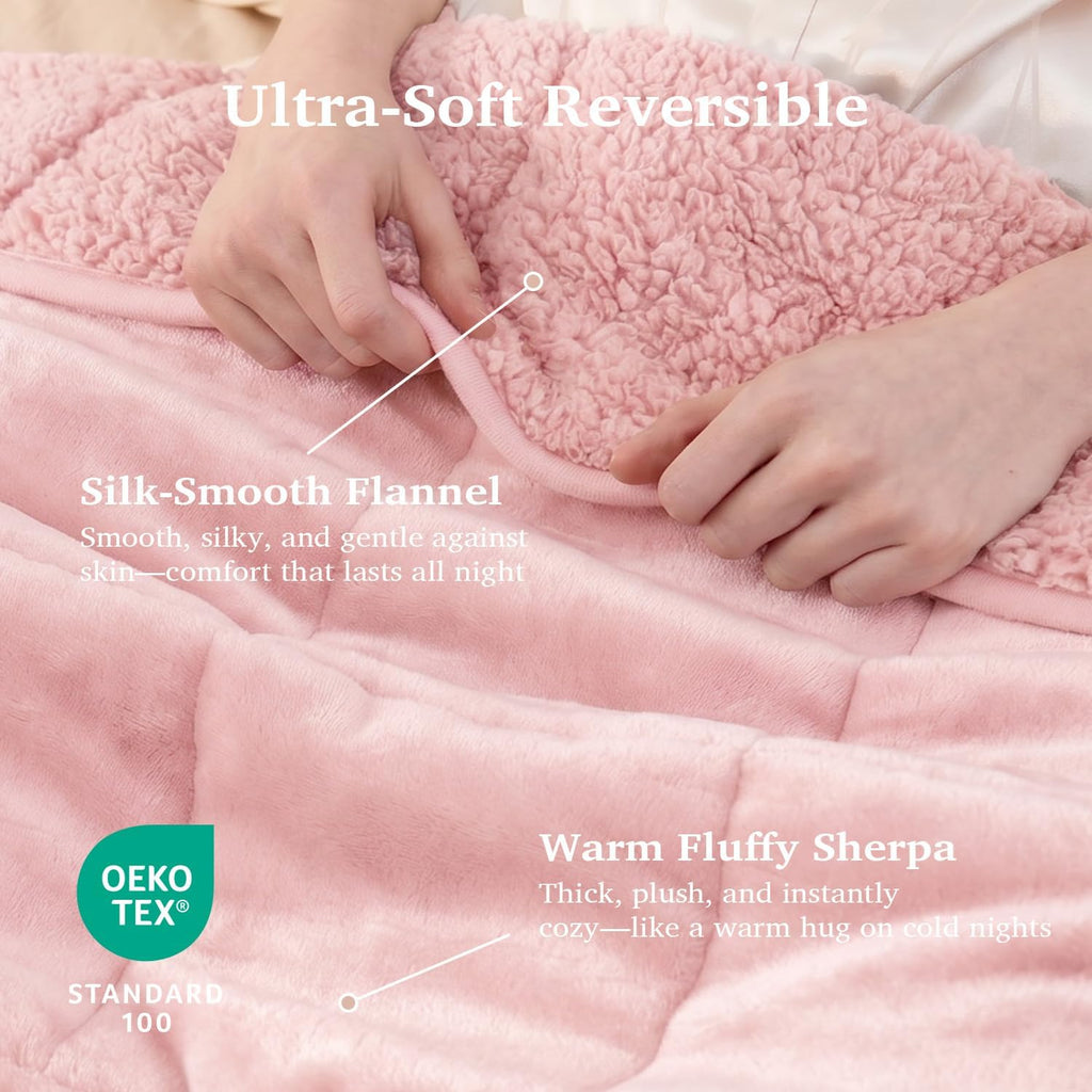 Weighted Blanket for Adult, Queen Size 15 lbs 60 x 80 Inches | Soft Warm Sherpa Fleece; Cozy Flannel Filled with