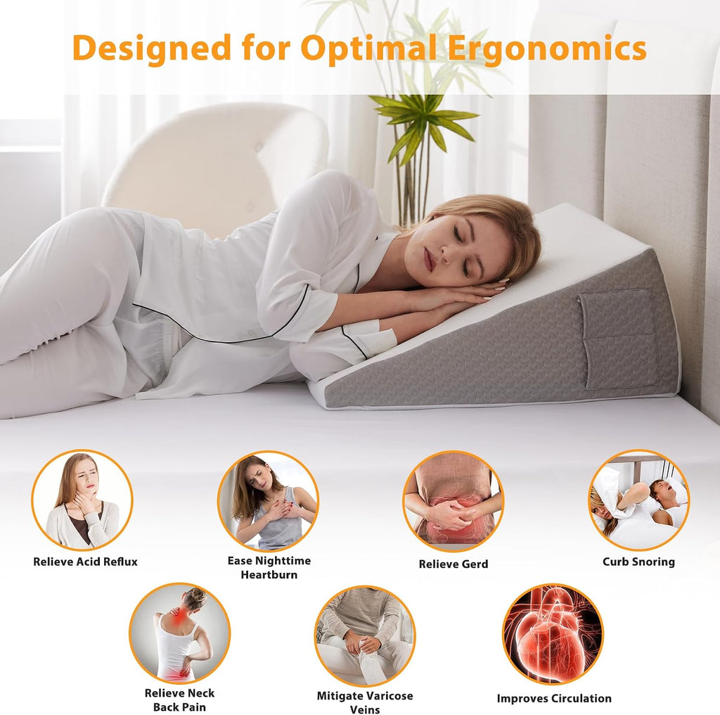 Wedge Pillow for Acid Reflux, Bed Wedge Pillow for Headboard 10", Pillow Wedge for Back Pain Relief, Post Surgery