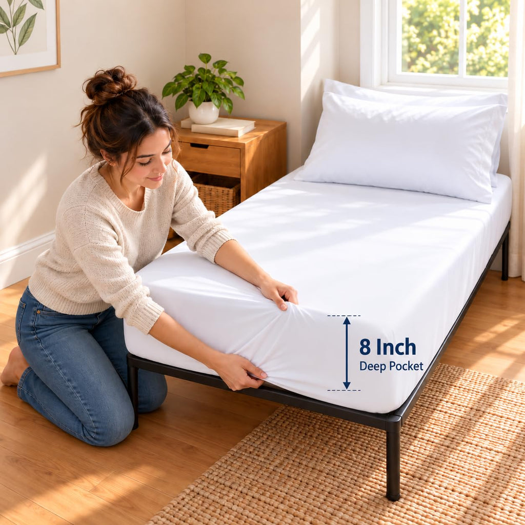 4 PC Cot Sheet Set 33x75, 100% Cotton Fitted Cot Sheet- Perfect for Narrow Twin/Rv Bunk/Camping Cot/Guest Bed