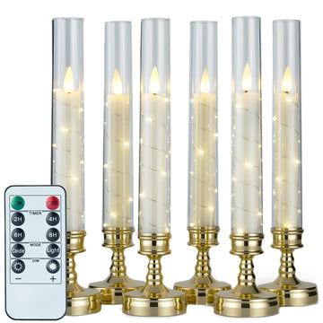 6PCS Flameless LED Candles with Timer, Flickering Battery Operated Candles with Embedded Star String Lights, Romantic
