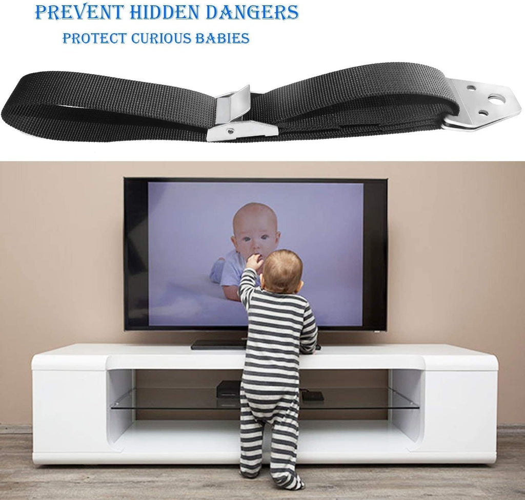 Heavy Duty Metal Anti Tip Straps - Adjustable Safety Furniture Wall Anchors for Baby Proofing Flat Screen TVs