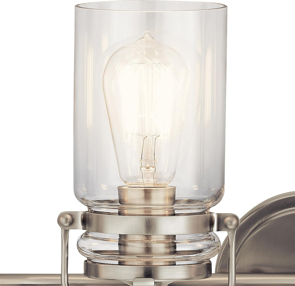 Brinley 32.25" Vanity Light in Brushed Nickel, 4-Light Farmhouse Bathroom Vanity Light with Clear Glass, (32.25" W x
