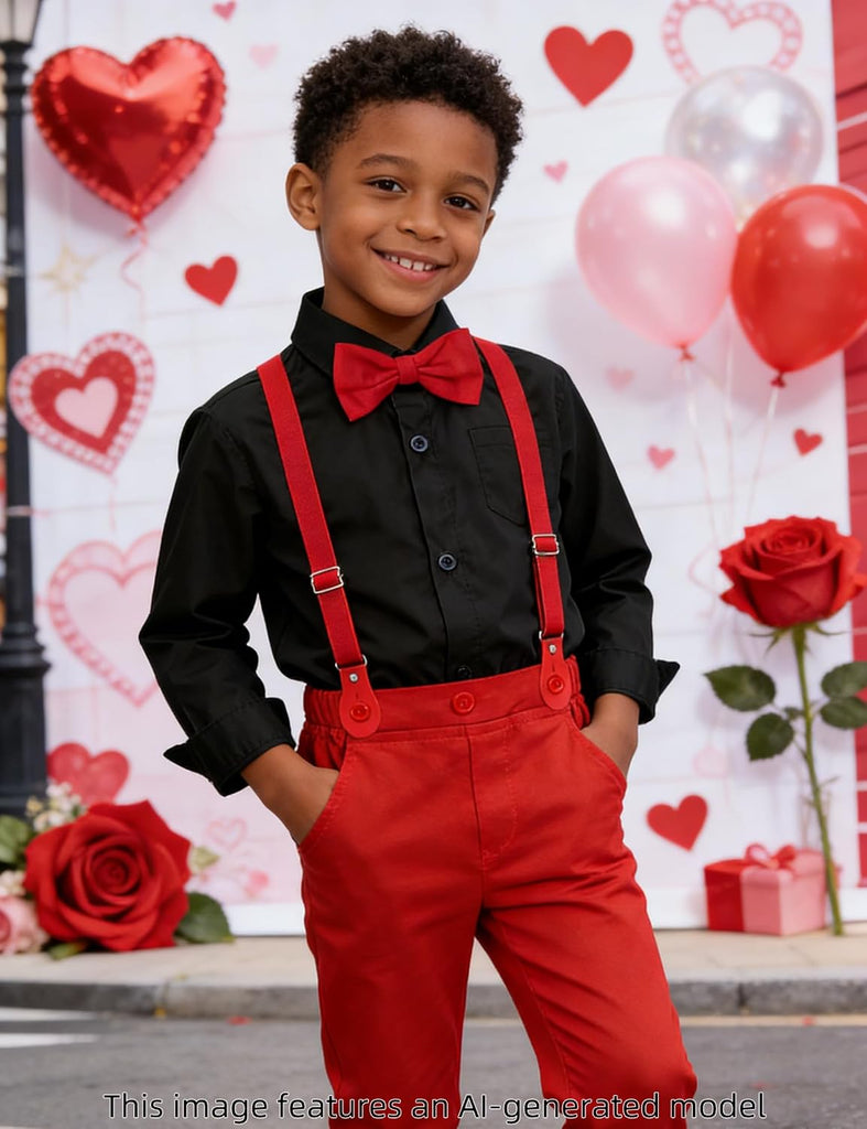 Toddler Suit Boys Suspender Dress Outfit & Bow Tie