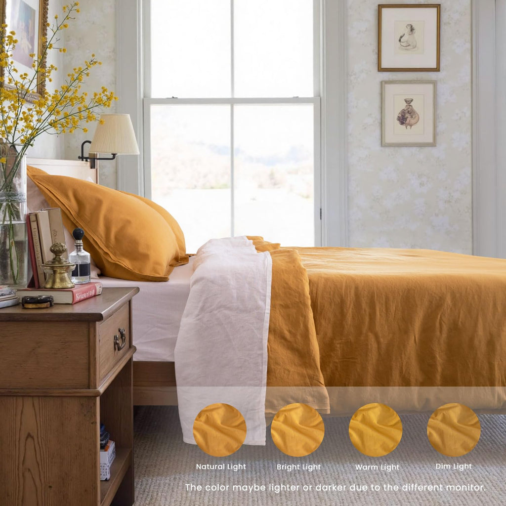 French Linen Duvet Cover Queen Size-3 Piece Linen Cotton Mix Bedding Set (90"x92") Comforter Cover, Stonewashed