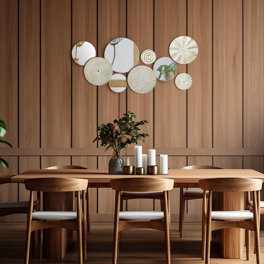 9 Pcs White Gold Mirror Wall Decor Metal Round