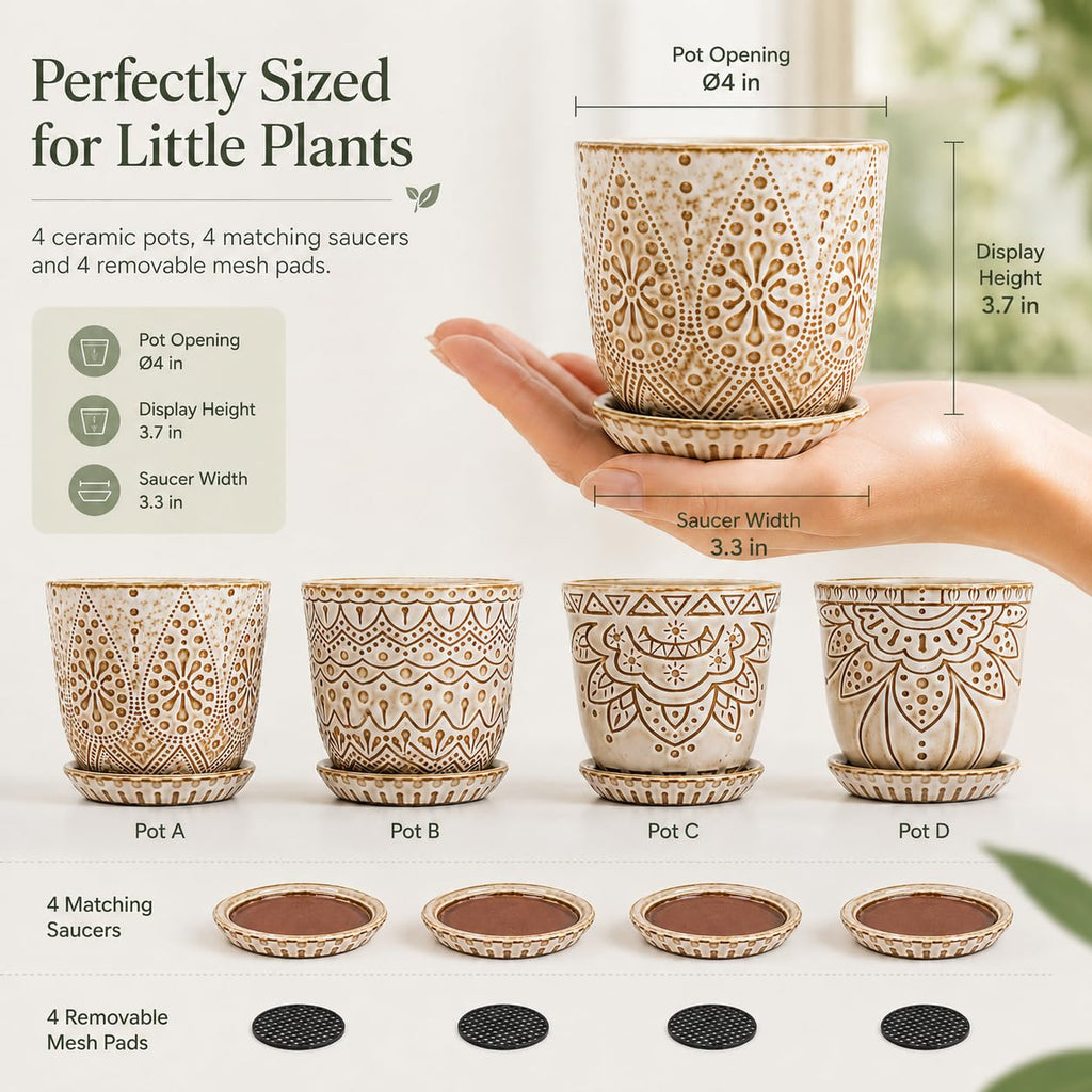 Ceramic Succulent Pots, 4 Inch Small Plant Pots with Drainage
