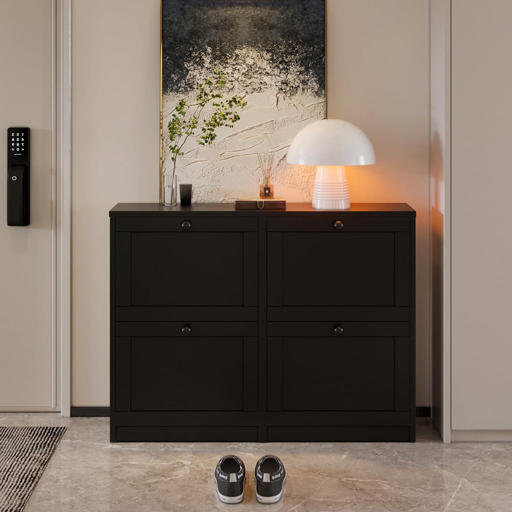 Shoe Cabinet with 4 Flip Drawers, Freestanding Shoe Storage Cabinet with Adjustable Shelf & Anti-Tipping Device, Shoe