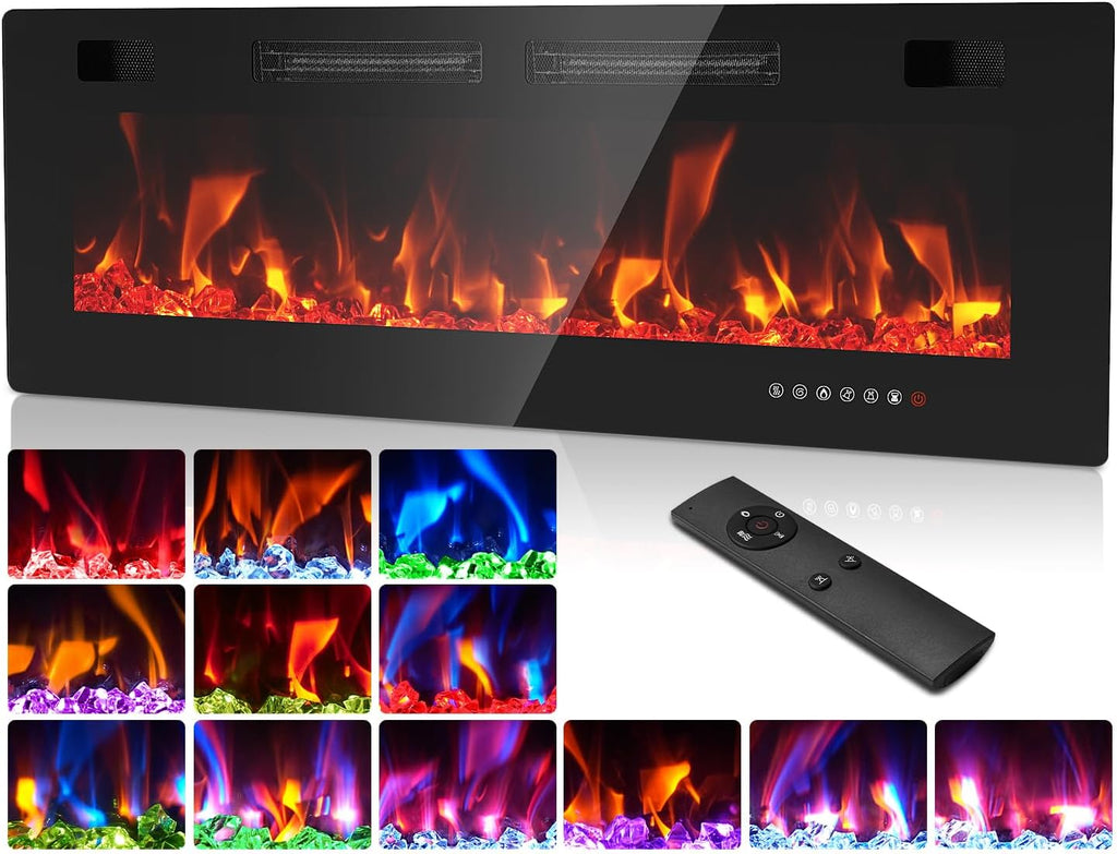 50” Electric Fireplace Insert, Ultra Slim Fireplace with 2 Heat Fans
