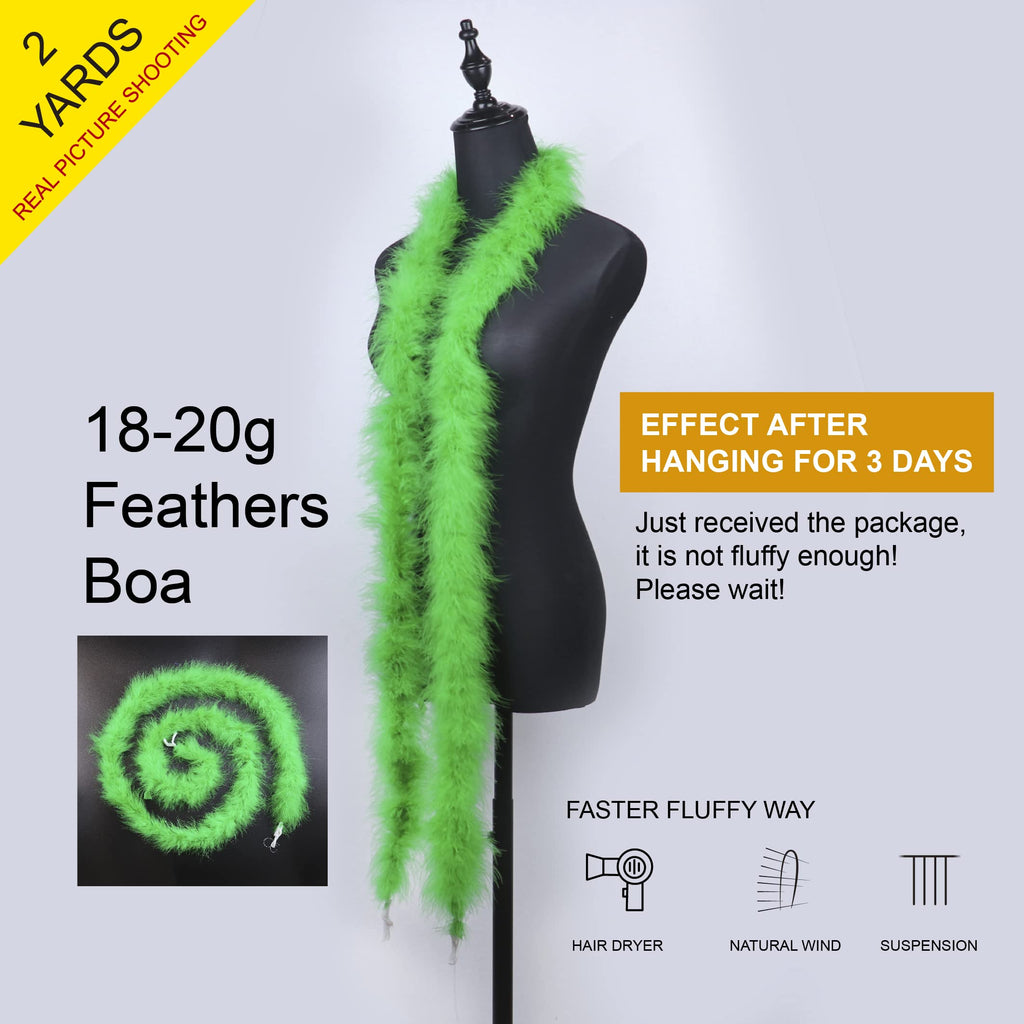20g Green Fluffy Marabou Feather Boa for DIY Craft Sewing Trim Home Wedding Party Christmas Decoration - 2 Yards