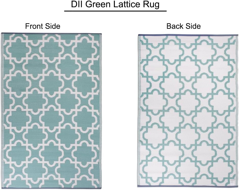 Reversible Outdoor Lattice Woven Rug, 4x6 Ft, Aqua