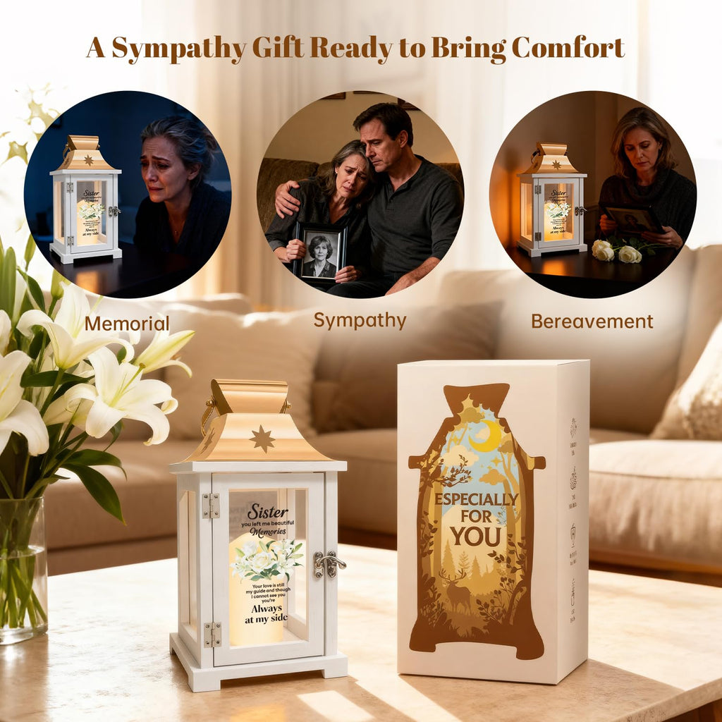 Memorial Gift for Loss of Sister Memorial Lantern Sympathy, Remembrance, Bereavement Gifts for Loss of Sister with LED