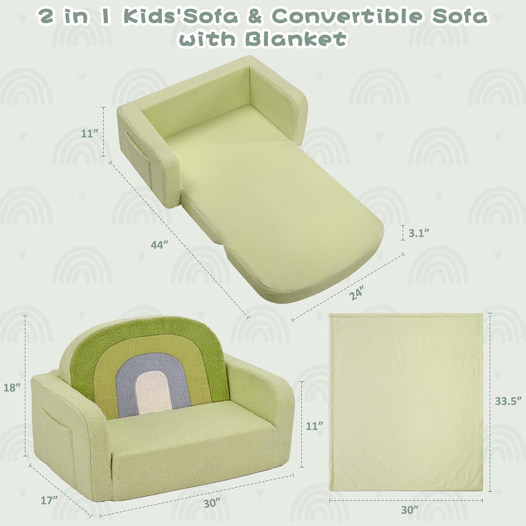 Extra Wide Kids Couch, in-1 Soft Toddler Couch with Blanket, Comfy Toddler Chair, Convertible Sofa with Cute
