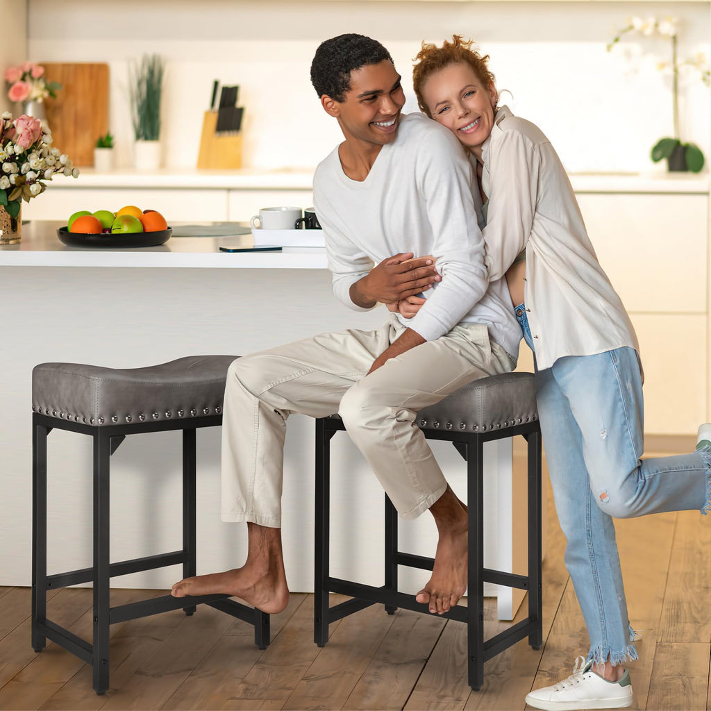 Counter Height Bar Stools Set of 3, Stools Island Set of 3, 24 Inch Counter Stool Saddle Backless Barstools Counter