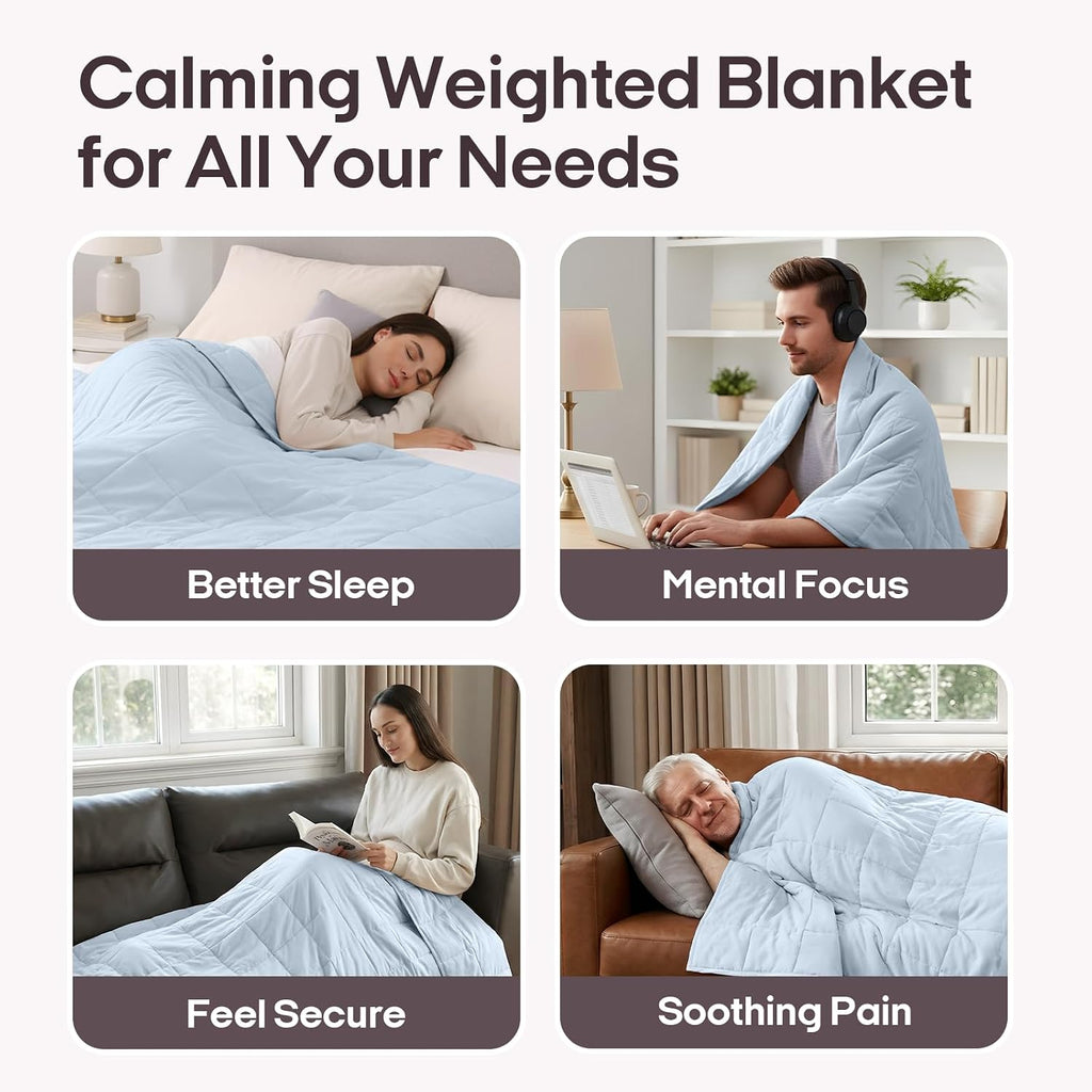 Weighted Blanket for Adults (48"x72", 15lbs, Cambridge Blue) | Twin Size High Breathability Cooling Heavy Blanket