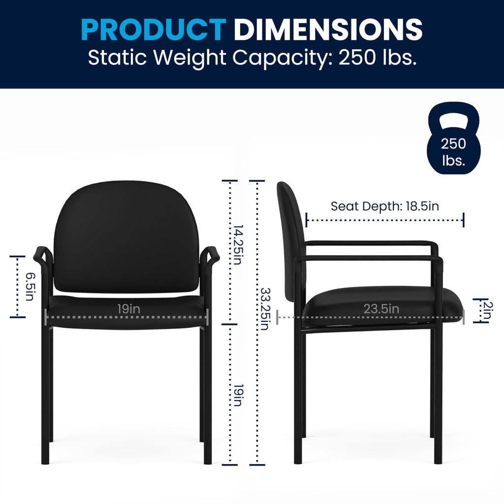 Steel Stackable Reception Chair with Arms, Black Vinyl