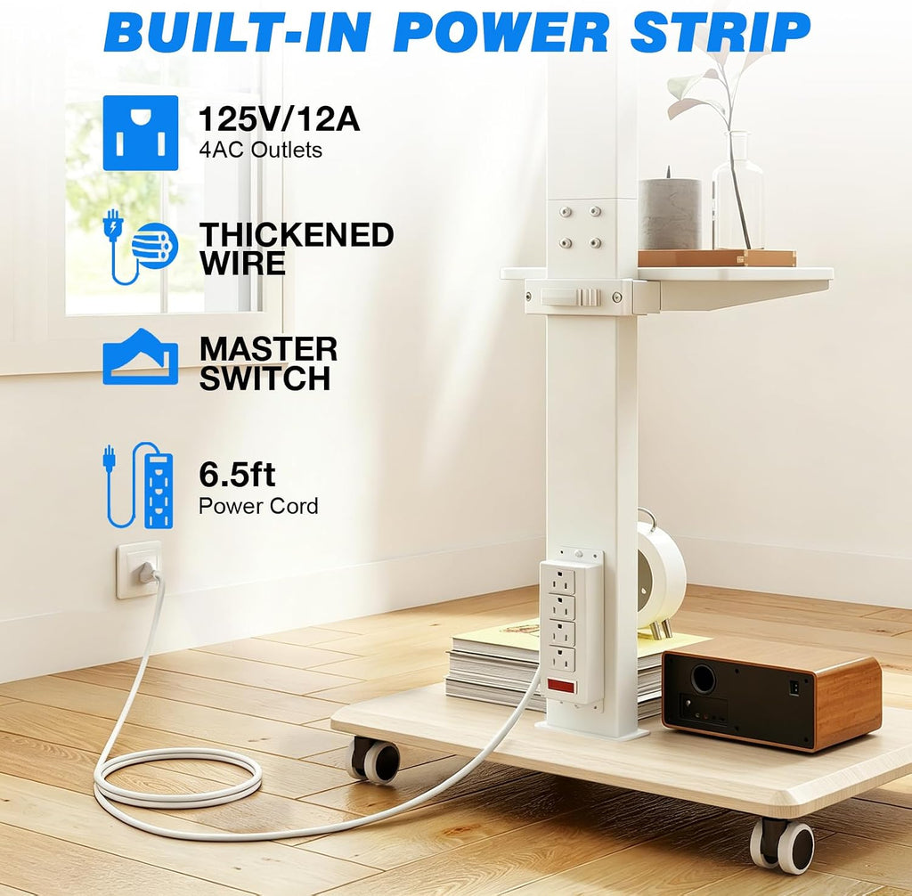 Mobile TV Stand 32-75 Inch with Power Outlet and Shelf, Rolling TV Stand Holds up to 110 lbs, Portable TV Stand on