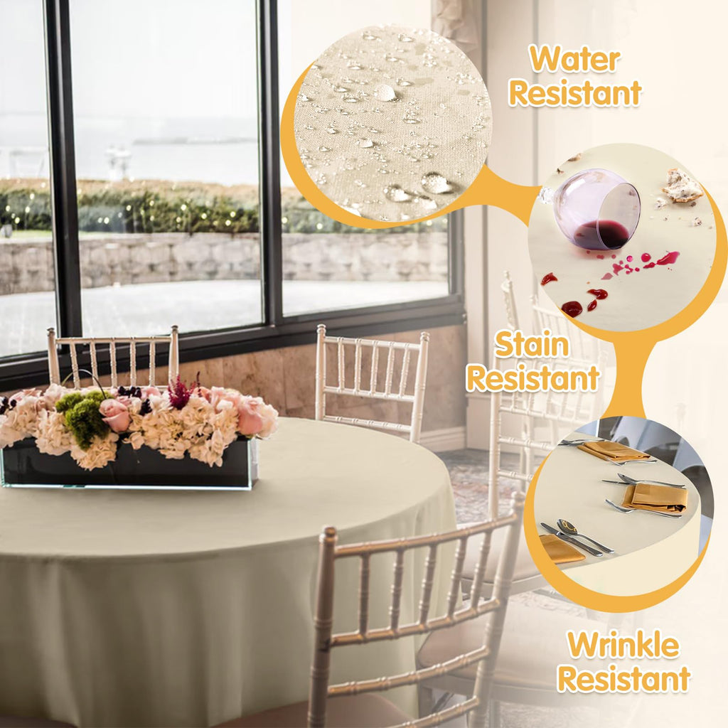 4 Pack Beige Round Tablecloths 120 Inch for 60" Tables