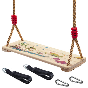 Wooden Swing Seat, Nostalgic Outdoor Wood Swing for Kids Adults, Tree Straps Set Accessories for Backyard Patio