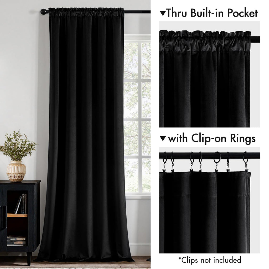 Black Velvet Blackout Curtains 84 Inch Long 2 Panels, W40 x L84