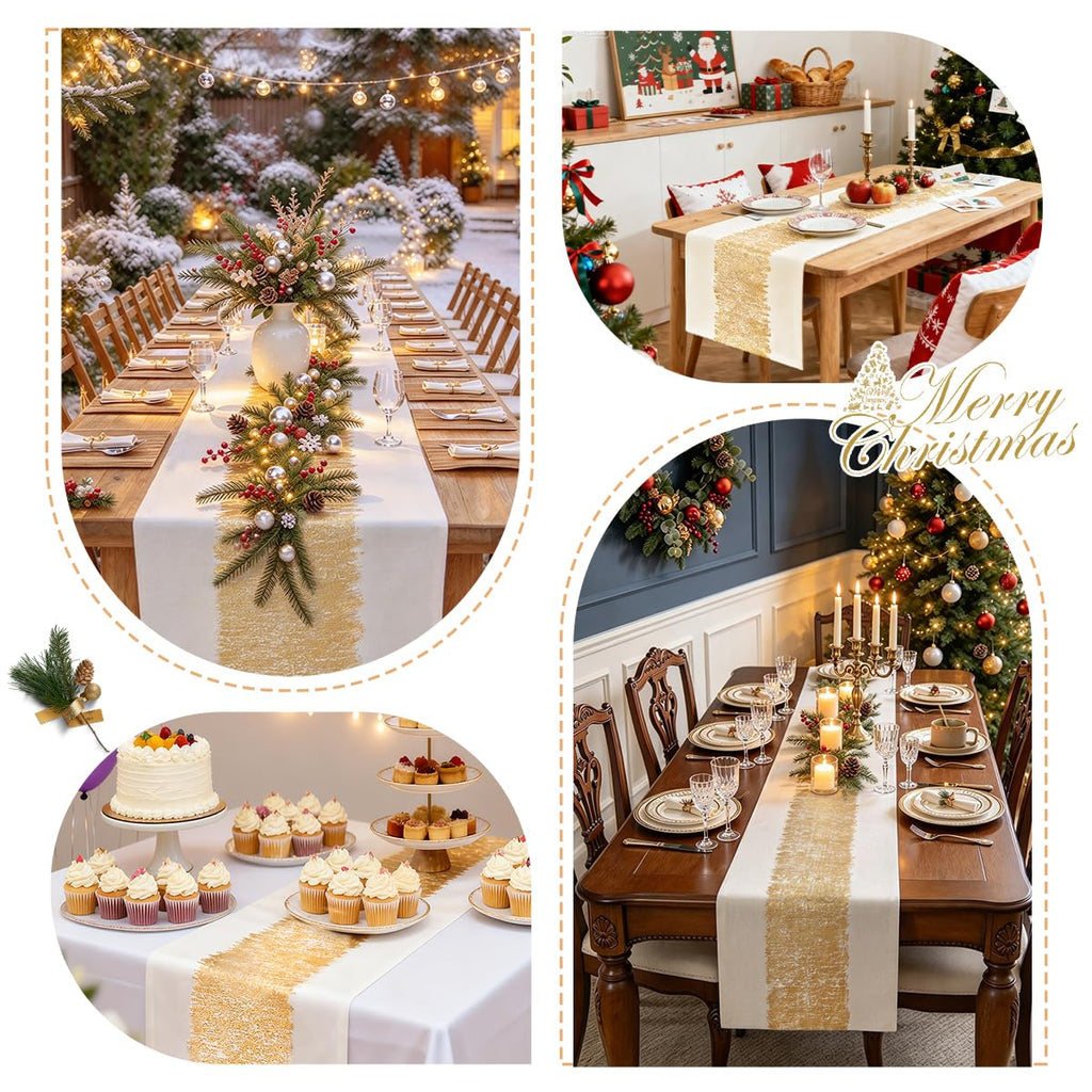 Metallic Gold Christmas Table Runner, Table Runners 72 Inches Long