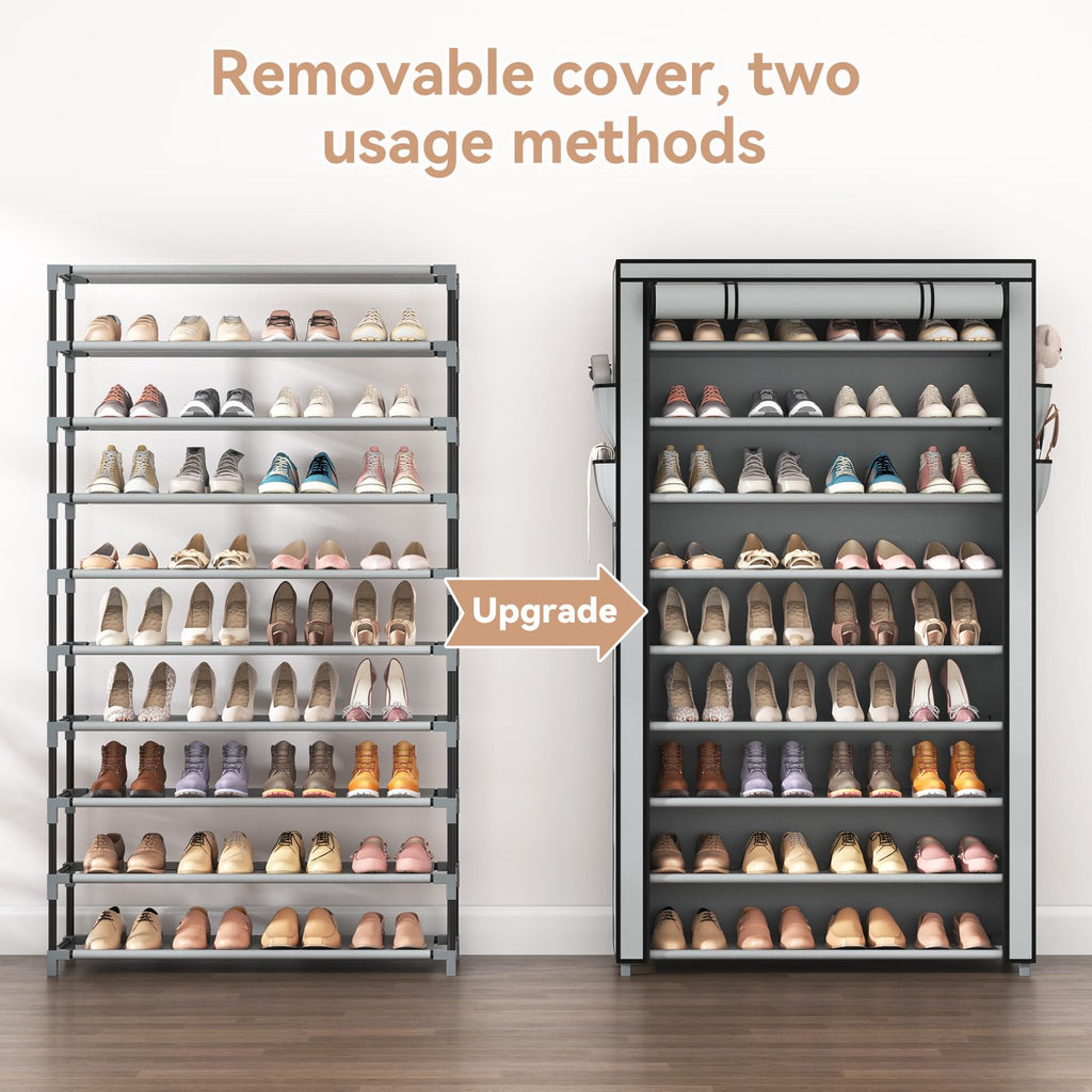 Shoe Rack with Covers 10 Tier Tall Shoe Rack Organizer Large Capacity Shoe Shelf Storage 40 Pairs Space Saving Free
