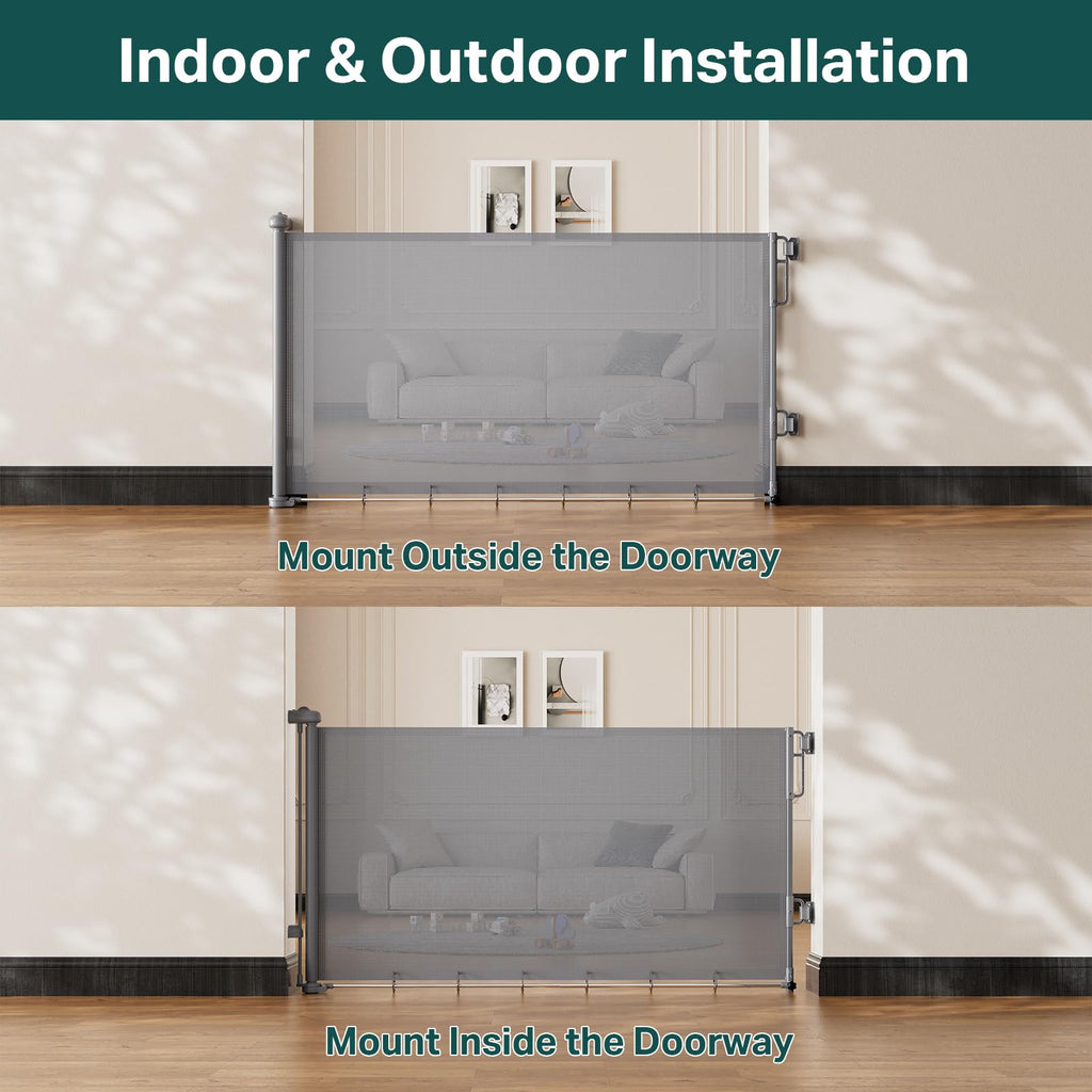 37-55" Retractable Baby Gates for Stairs & Doorways, Gray