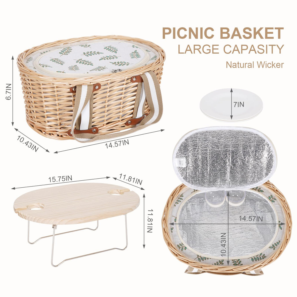 Picnic Basket Set for 2 - Wicker Insulated Picnic Basket