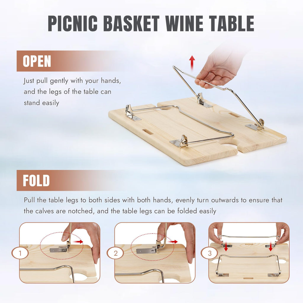 Picnic Basket for 2, Handmade Wicker Picnic Set with Folding Table and Waterproof Blanket, Large Insulated Picnic