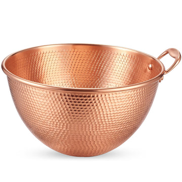 5 Qt Large Hammered Pure Copper Mixing Bowl with Handle