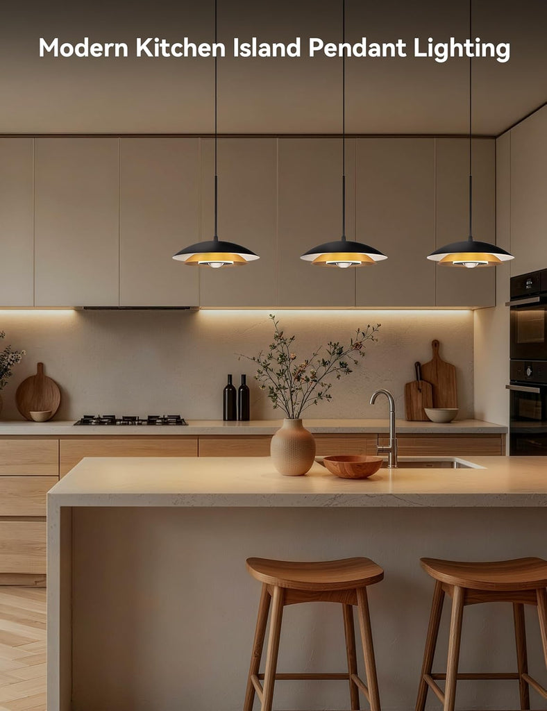 Pendant Lights Kitchen Island 11in Dual-Layer Metal Hanging Light | 12W LED Dimmable Mid Century Modern Pendant Light