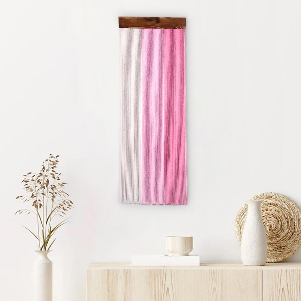 Pink Macrame Wall Hanging Boho Pink and Beige Wall Decor Woven Striped Macrame Wall Art Bedroom Office Apartment Yoga