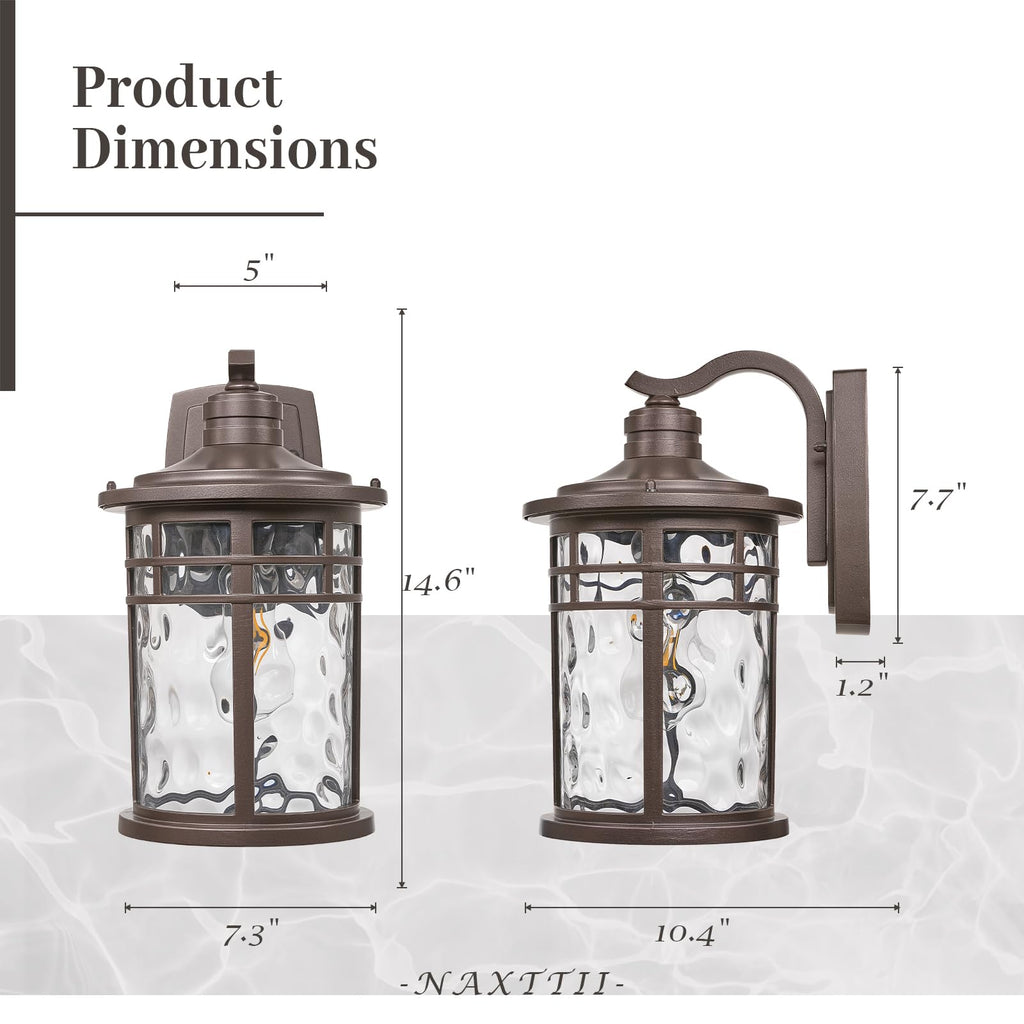 14.5 Inch Height Outdoor Wall Lights Waterproof Exterior Lighting Fixtures with Water Ripple Glass ORB Finish Outside