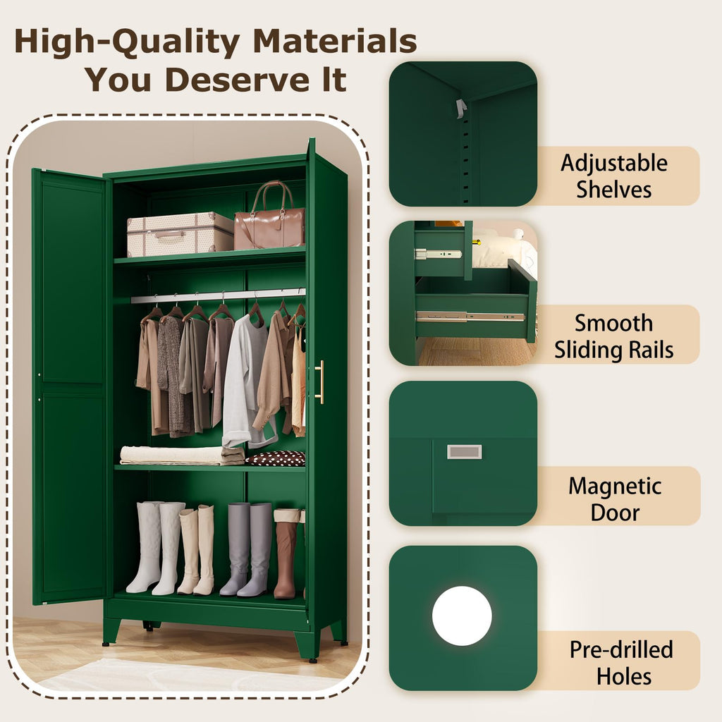 Metal Armoire Wardrobe Closet Storage Cabinet with Hanging Rod