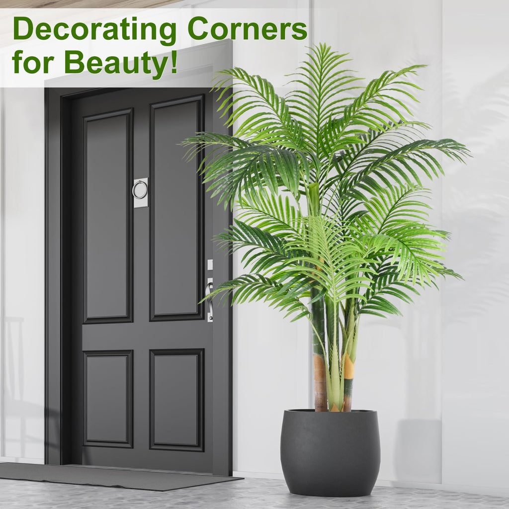 5ft Tall Triple Golden Cane Palm Artificial Tree Large Tropical Palm Tree UV Resistant Fake Plant in Pot for Indoor