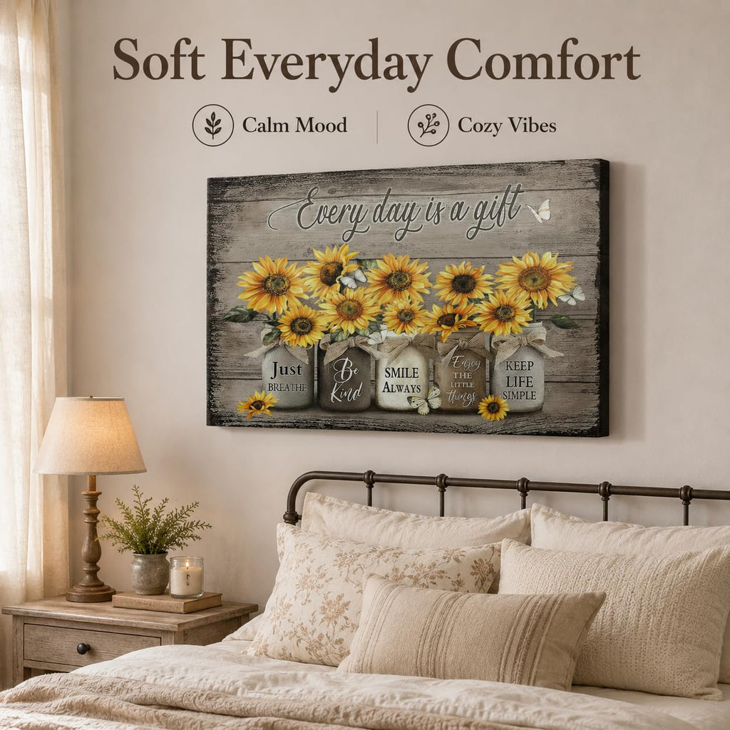 Rustic Sunflower Canvas Wall Art Vintage Flower Painting Picture Wall Decor Farmhouse Floral Inspiring Poster Print
